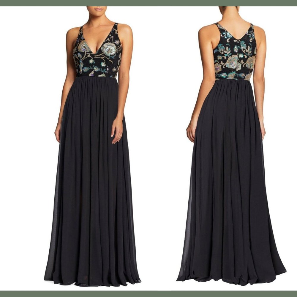 NEW Dress the‎ Population 'Adriana' Sequin Bodice Gown in Black [SZ Small ]